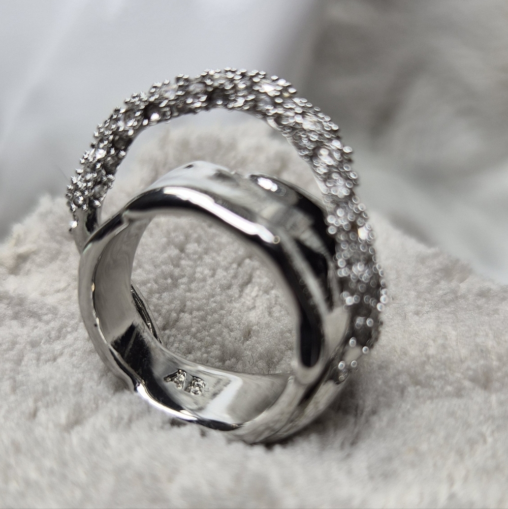 Alexis Bittar Silver-Tone Sculptural Ring Pavé Crystal Crossover Band Size 6 — A